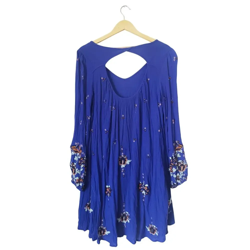 Free People Oxford Embroidered Mini Dress Blue Size Medium